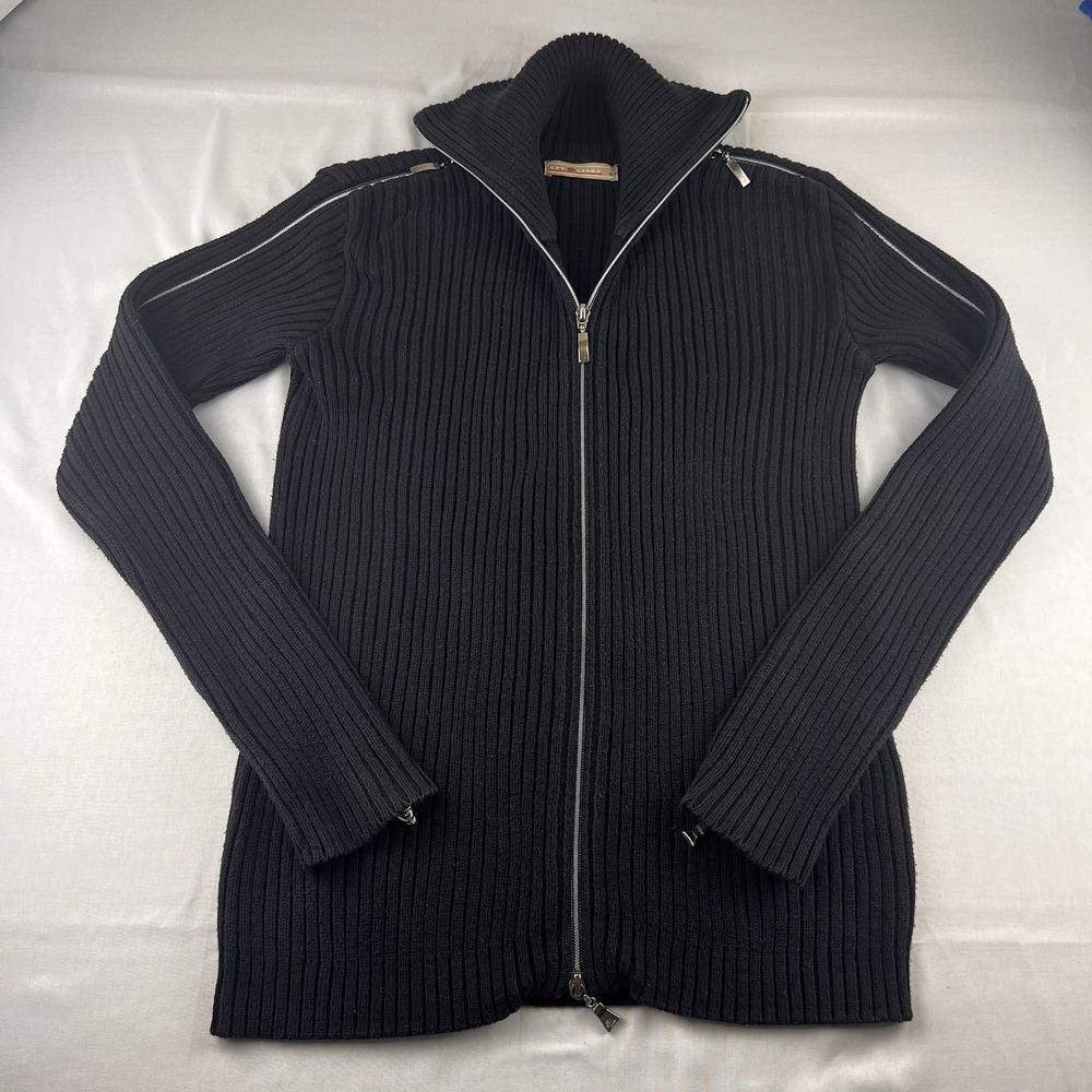 Key Largo Sweater Ribbed Full Zip Long Sleeves Mock Neck‎ Black Sz Sm Punk Goth